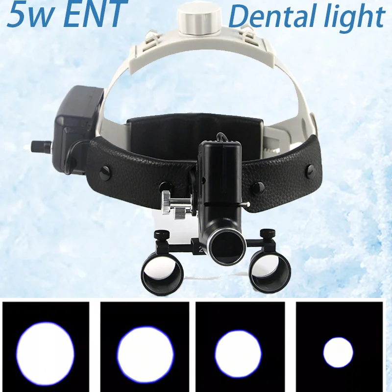 ENT Dental Headlight Oral Headlamp Binocular Loupes 2.5X/3.5X Headband Loupes Spot Ajustable Brightness  5W Dentist Tools