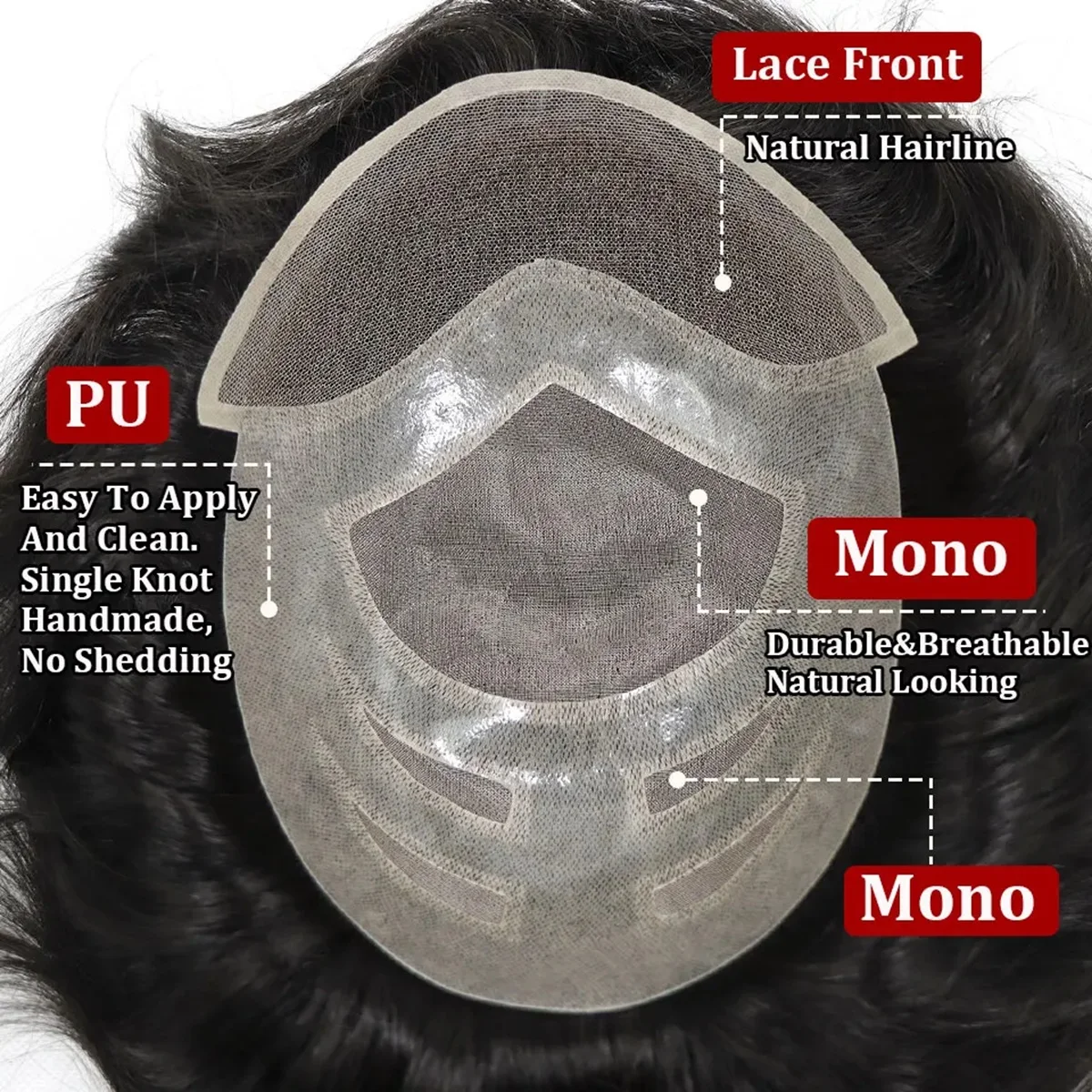 Men's Versatile Hair Replacement System, Durable Toupee