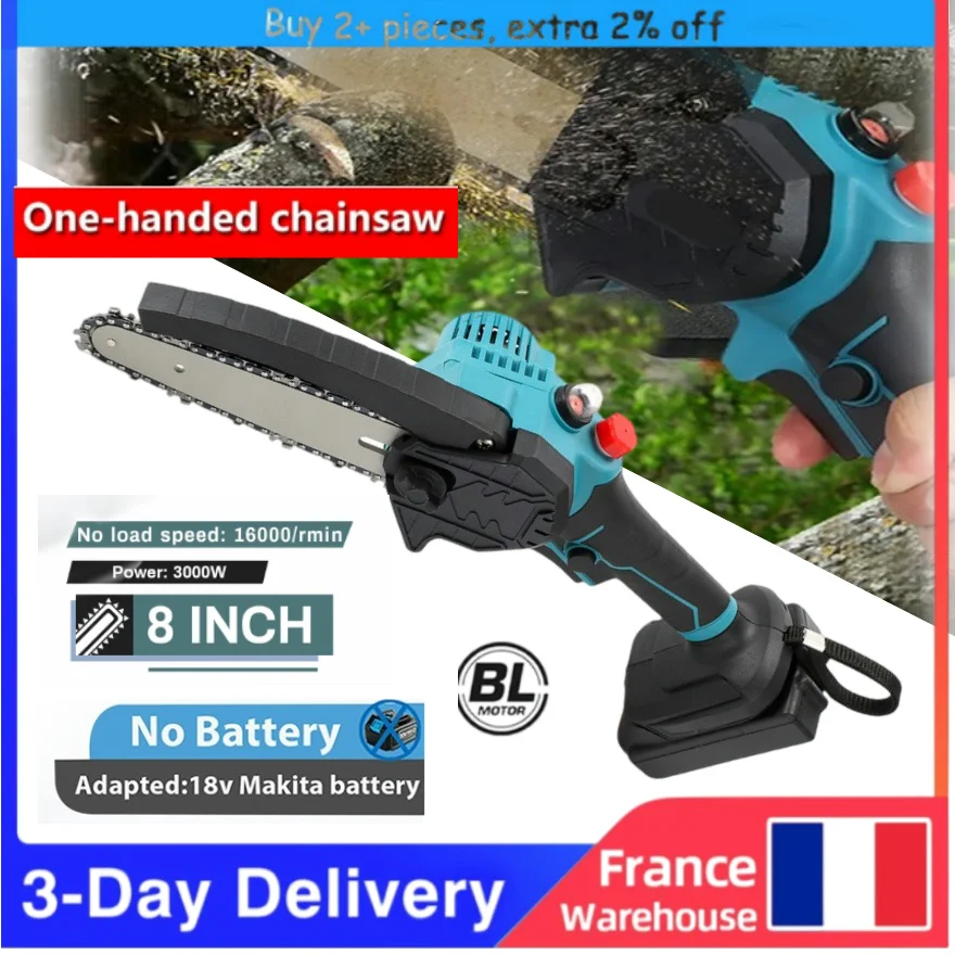 8 Inch Brushless Chain Saw Oil Tank Auto-refuel Electric Wood Pruning Cordless Saw Power Tools For Makita 18V Battery