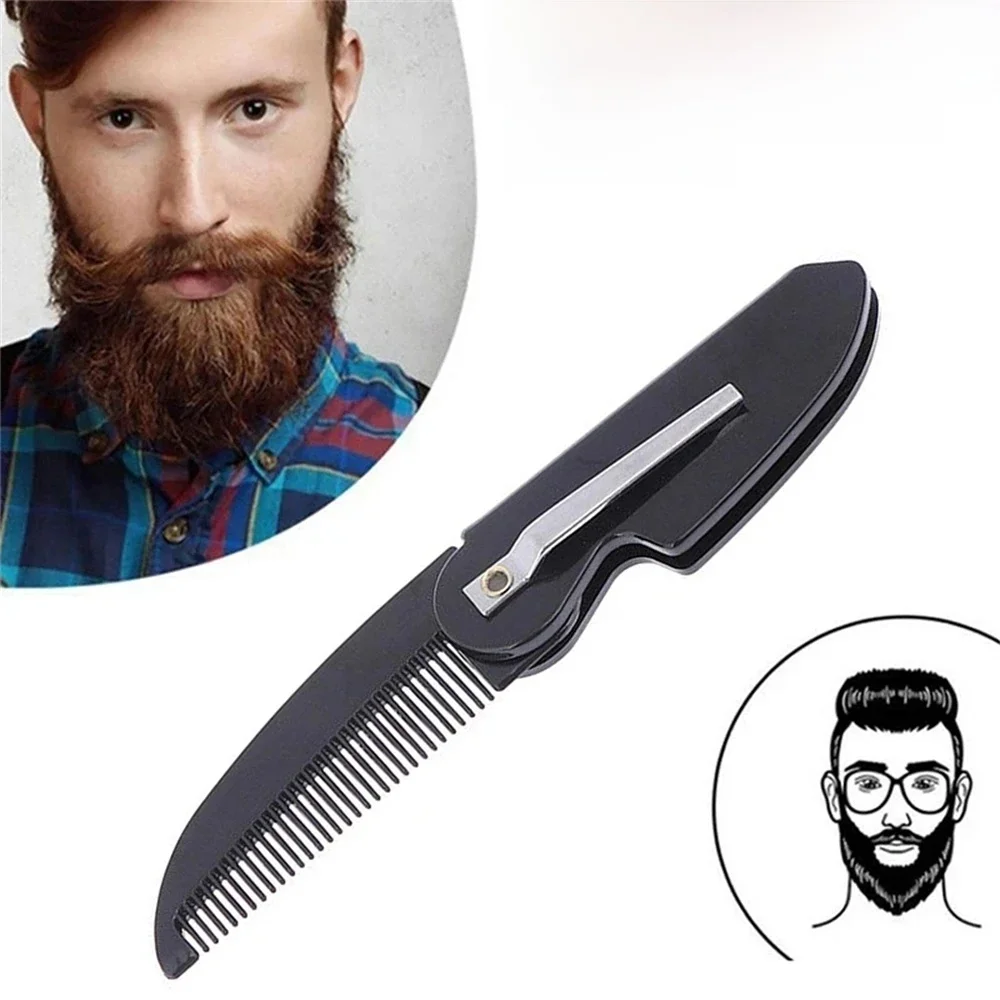 1 szt. Mężczyzna kobieta składany przenośny praktyczny klips kieszonkowy grzebień do brody Salon stylizacja narzędzia do włosów codzienna pielęgnacja włosów czarny — zdjęcie 2