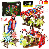 3 in 1 Simulation Animal Building Blocks MOC Jungle Series Model Parrot Chameleon Crab Cartoon Animal Bricks Toys for Kids Gifts