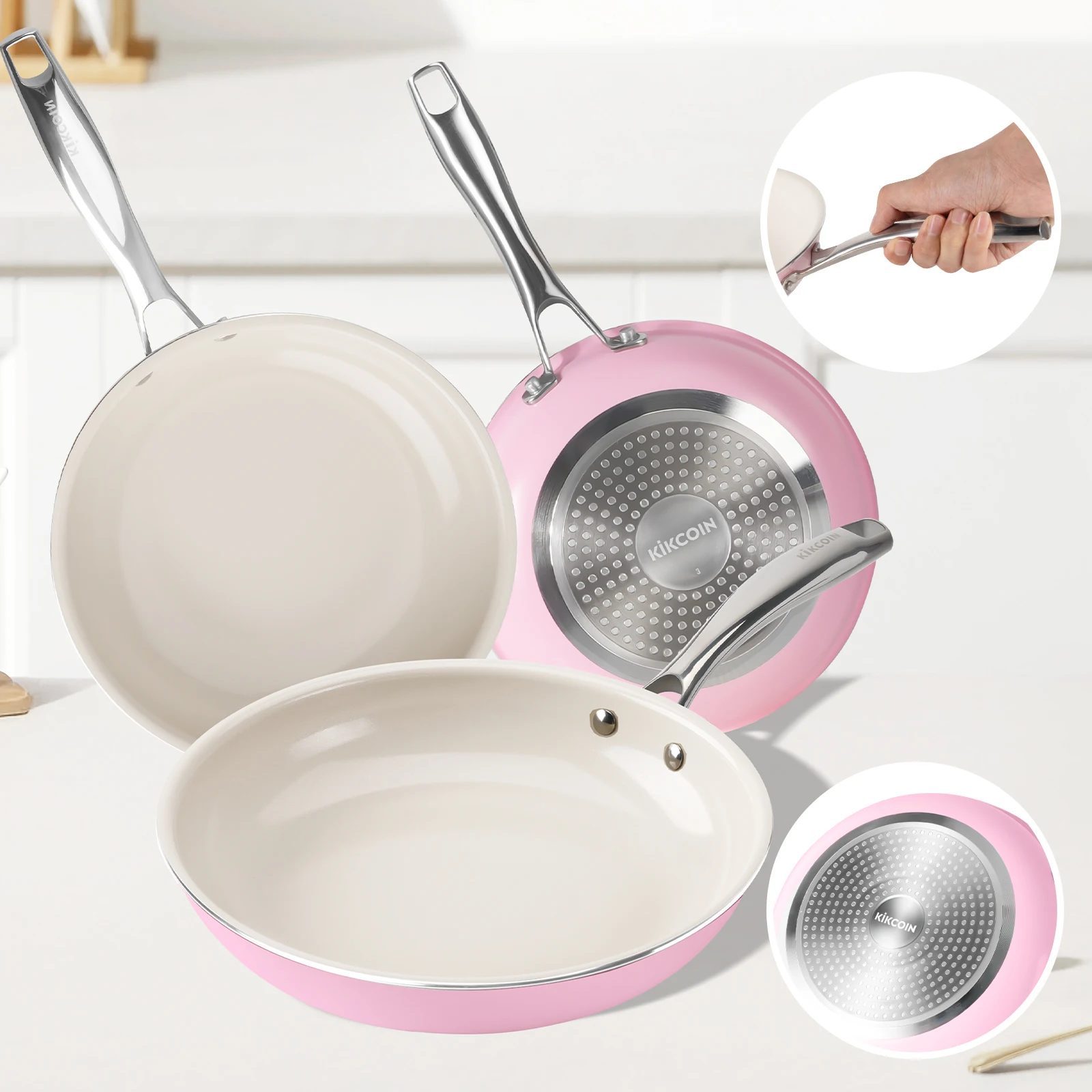 3PCS, KIKCOIN Frying Pan, Premium Non-stick Pan - Durable, Versatile Cooking Essentials, Kitchen Must-have. Suitable For Inducti