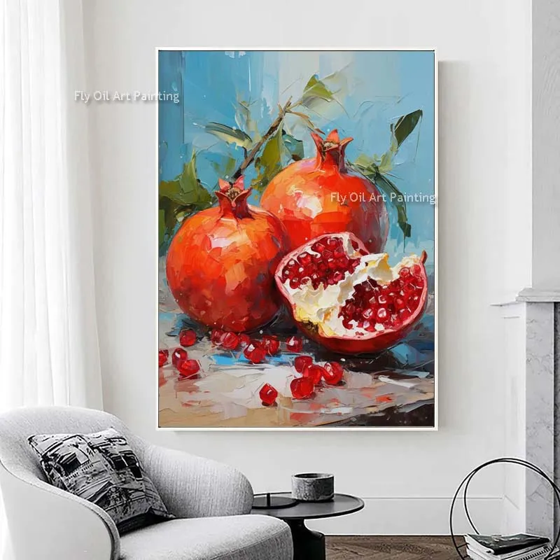 Hand Painted Pomegranate Fruit Vibrant Oil Painting Bumper Harvest Of Pomegranates And Many Blessings Canvas Painting For Decor