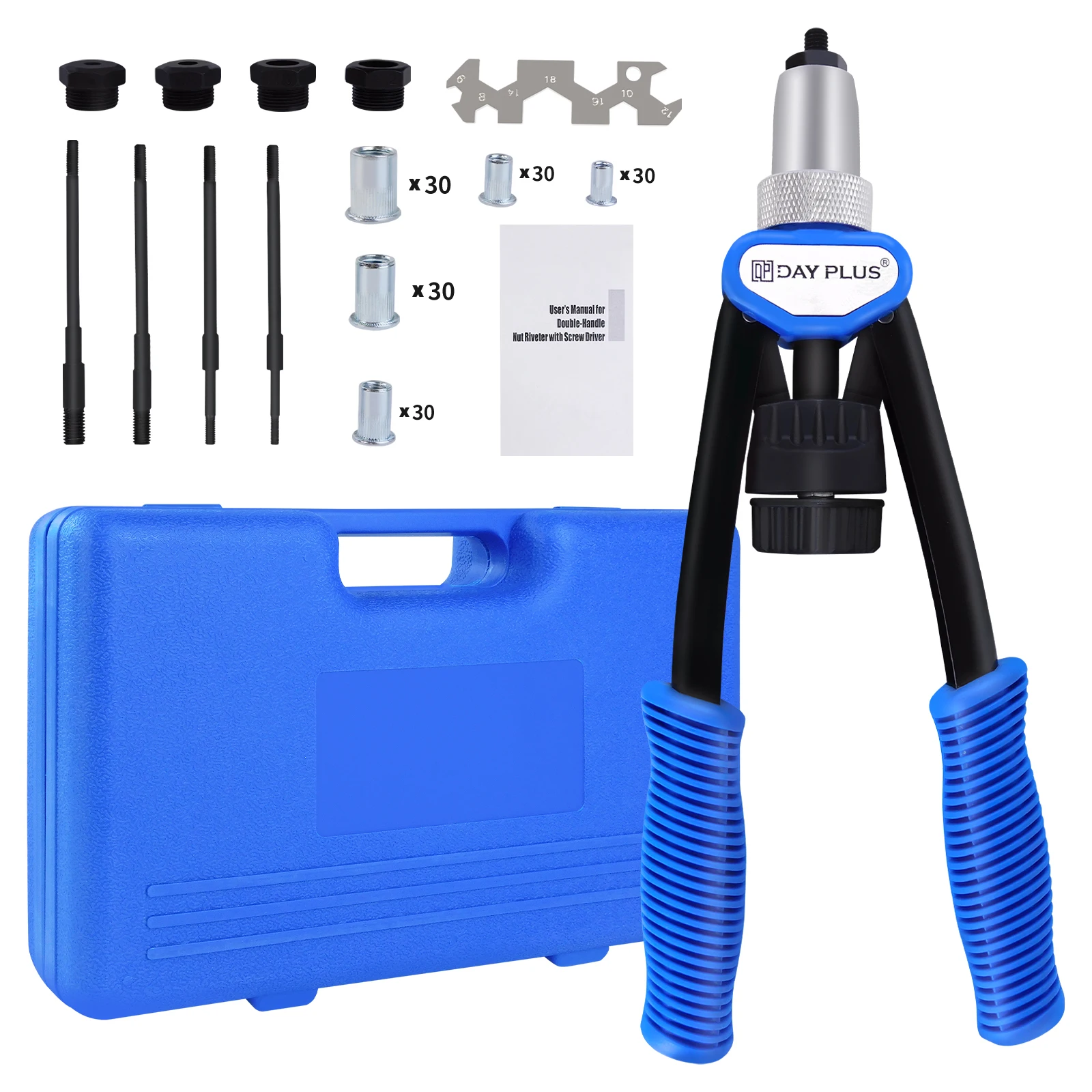 Kit de pince à rivets avec mandrins M5 M6 M8 M10 M12 et 150 rivets, outil de réparation, mini pistolet à rivets, machine à riveter avec boîte à outils, pince à riveter manuelle, outils de rivetage