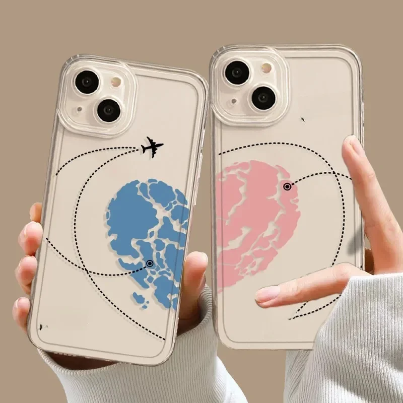 Etui na telefon Aircraft Love Heart Couple do iPhone 16 13 11 12 14 15 Pro Max Mini XS XR SE 14 Plus Plane Transparent Cover Fundas — zdjęcie 2