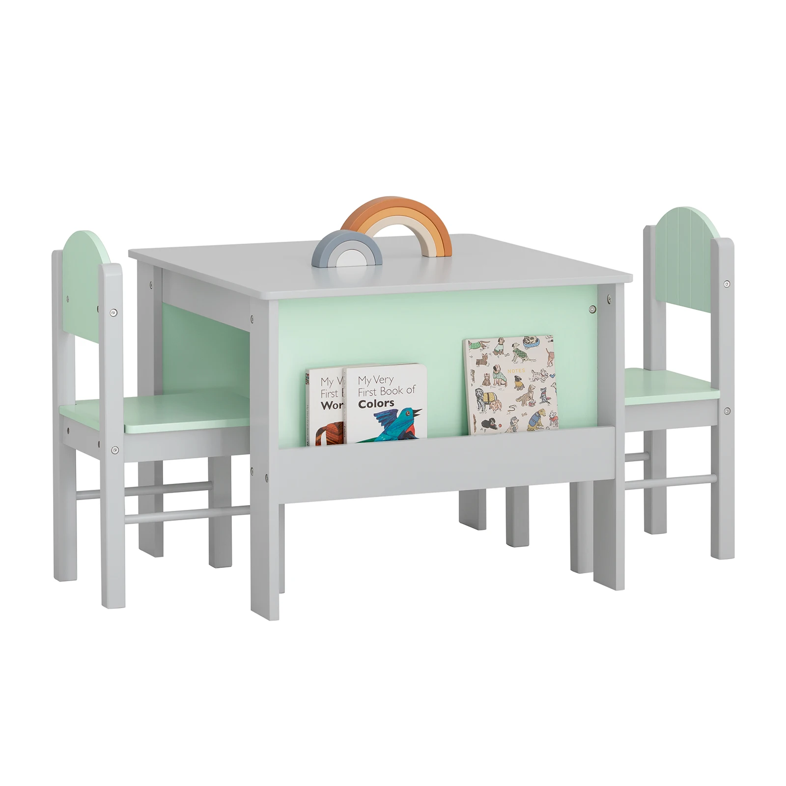 SoBuy KMB88-HG Mesa infantil com cadeiras Grupo de assentos infantis dentro Conjunto de cadeiras de mesa infantil Mesa de pintura para crianças Grupo de assentos cinza claro
