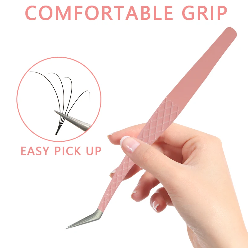 ステンレス鋼ストレートカーブピンセットピンクつけまつげエクステンションメイクアップツール、3Dまつげ精密クリップ