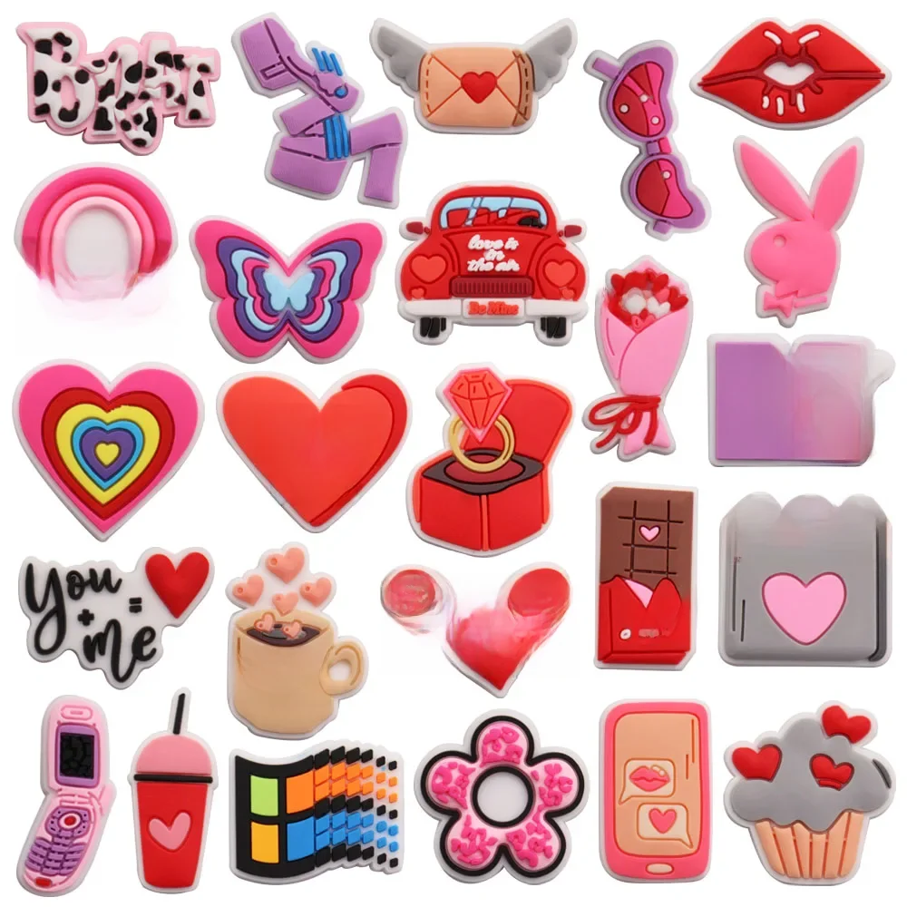 1-25 pièces breloques de chaussures téléphone portable boisson gâteau saint valentin pantoufle accessoires chaussures ornements pour sabots épingles cadeau de vacances