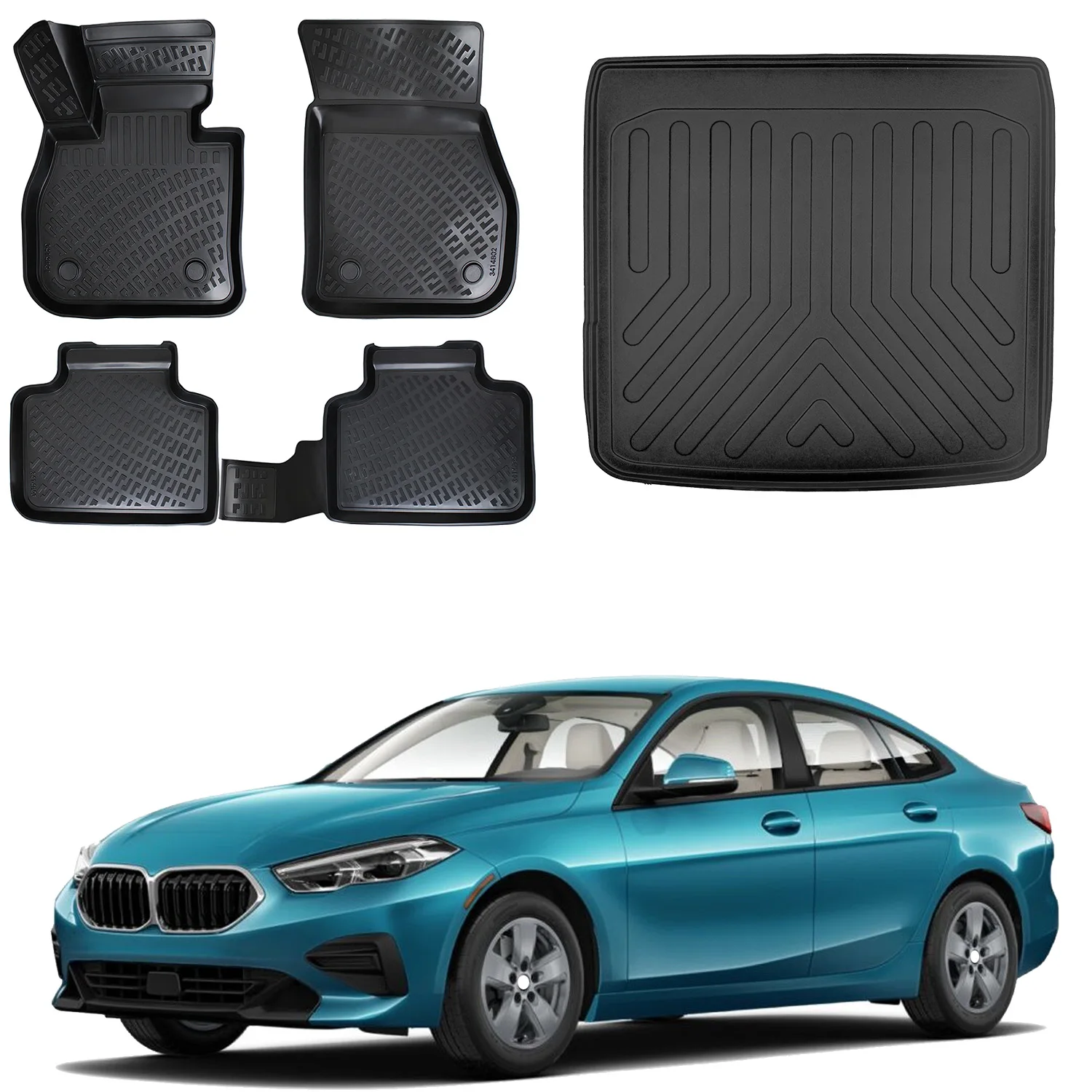 Floor Mats + Cargo Trunk Liner Fits Bmw 2 Series Gran Coupe F44 2019-2024 Set - All Weather Maximum Coverage - Water Resistance