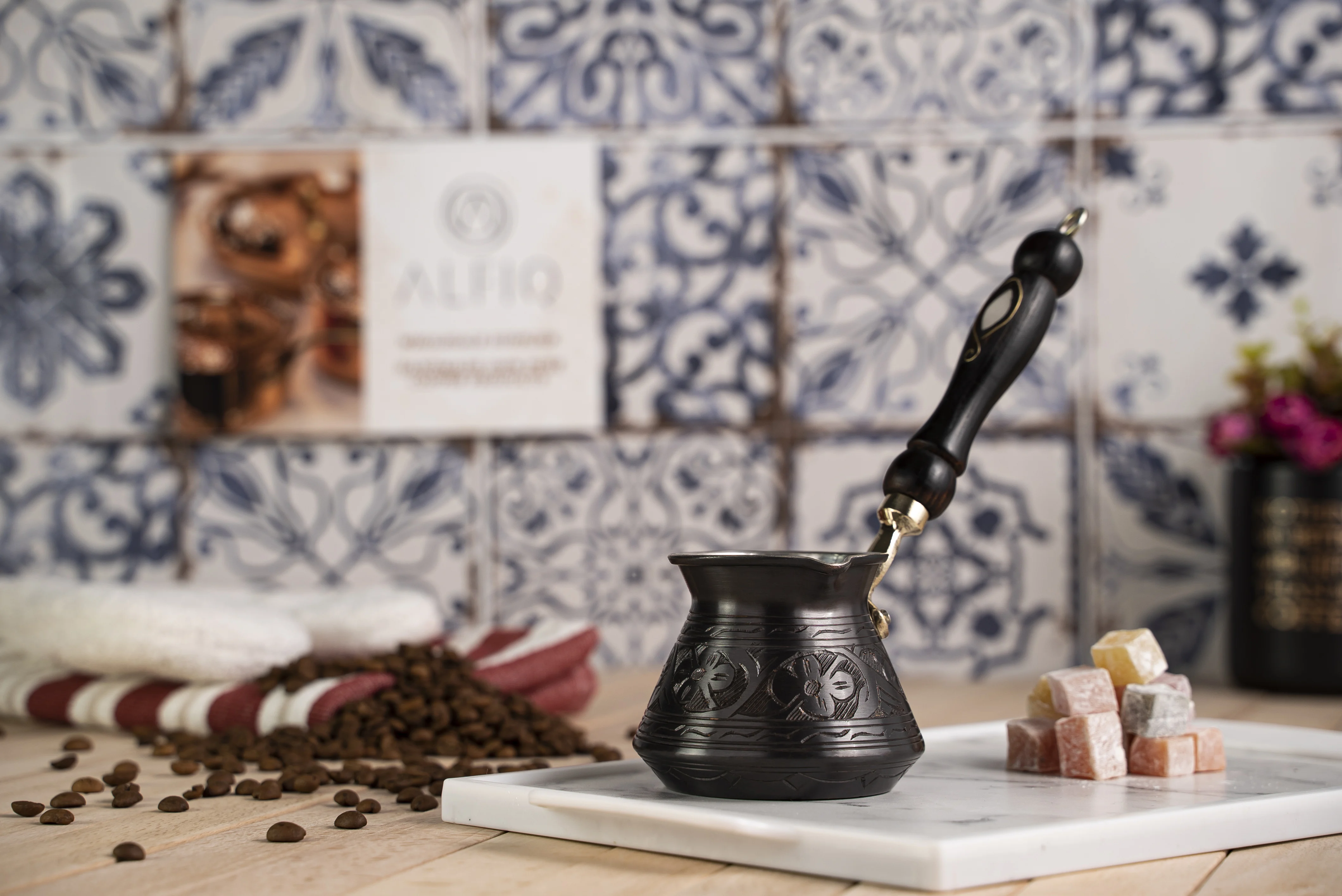 

Solid Dark Copper Wooden Handle Handmade Turkish Coffee Pot