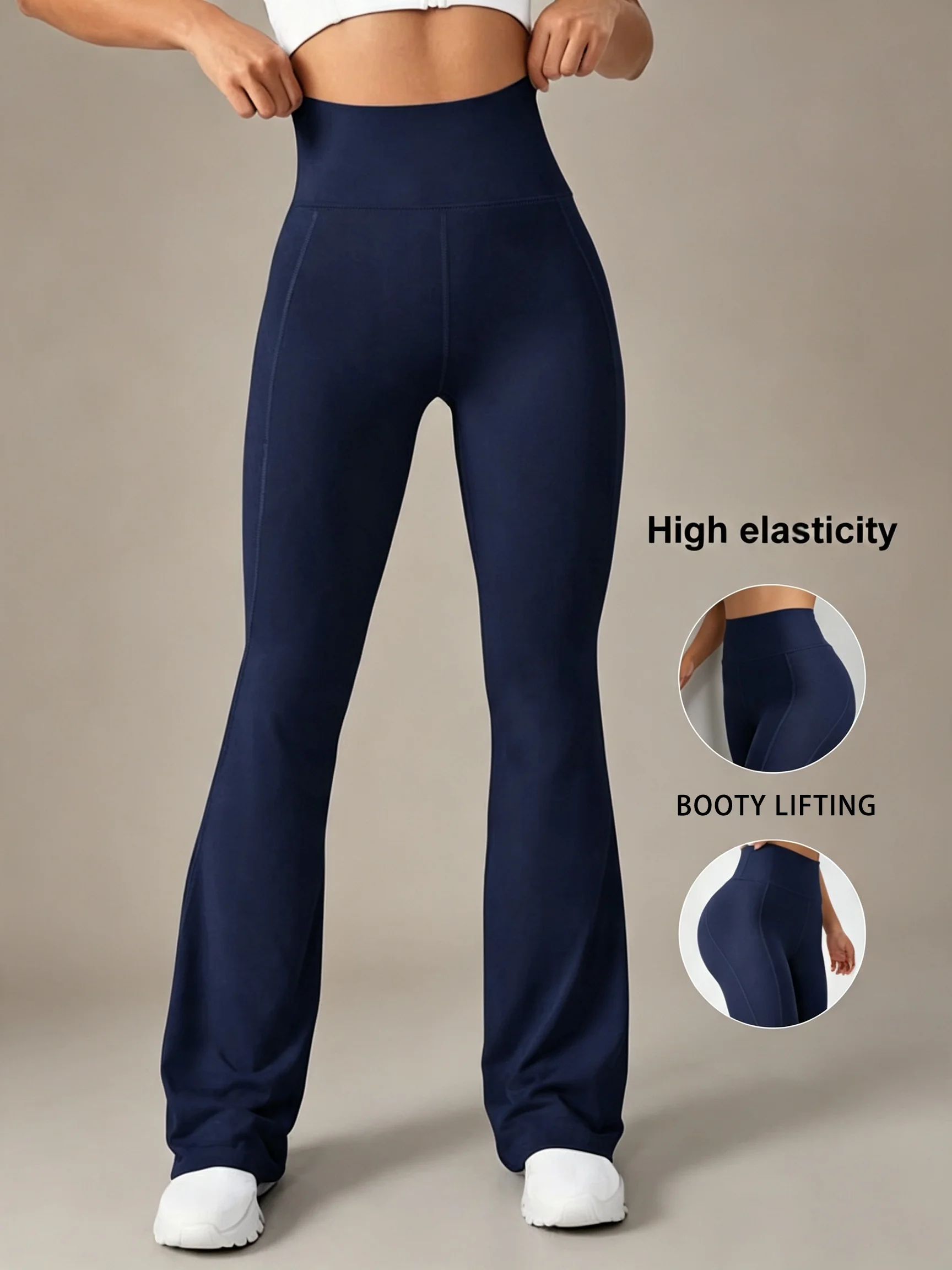Women High Waisted Waist Cinching Hip Lifting Fitness Exercise Elastic Bell Bottom Pants Women Casual Outdoor Running Yoga Pants