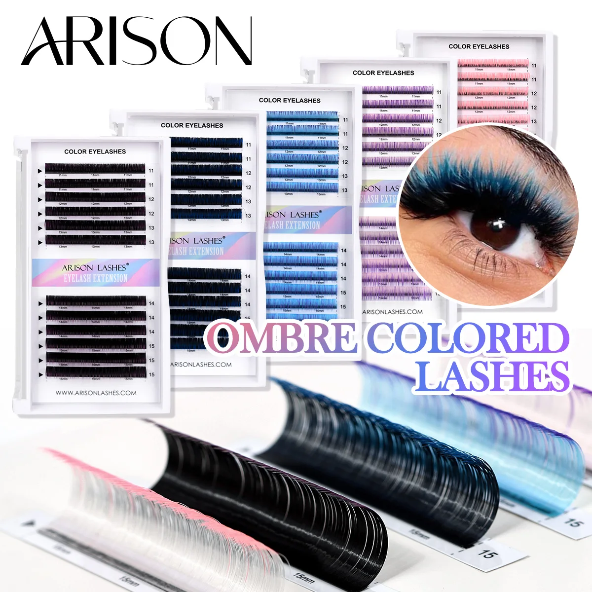 ARISON Gradient Blue Purple White Pink Eyelashes Extension Ombre Colored Lashes Fluffy Individual Volume Classtic Eyelash