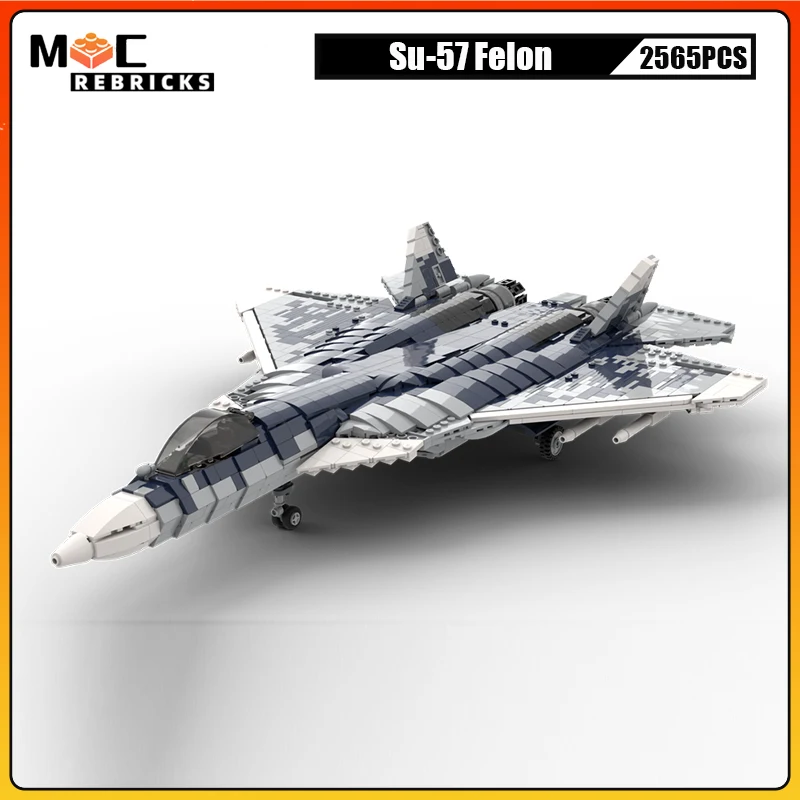 Military Weapons Russia Air Force Su-57 Felon Stealth Fighter MOC Building Block WW II Airplane Model Bricks Toys Kid XMAS Gift