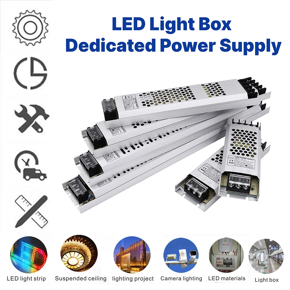 DC12V 24V AC190-240V Ultra-Thin LED Power Adapter Quiet Driver for WS2815 WS2811 LED Strip High Power Switching Power Supply Le