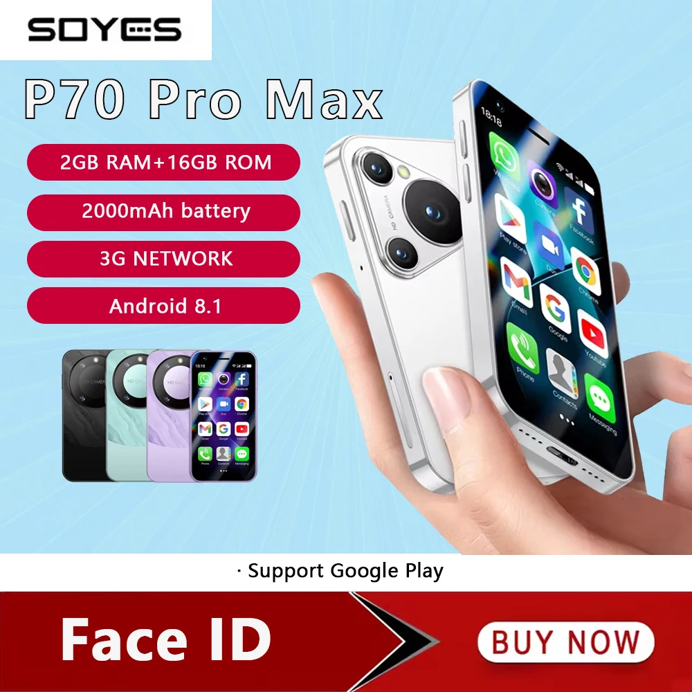 SOYES P70 Pro Max 3,0 Zoll Mini Smartphone Android 8.1 Face ID Dual SIM Standby Play Store 2000 mAh 3G Netzwerk Kleines Mobiltelefon