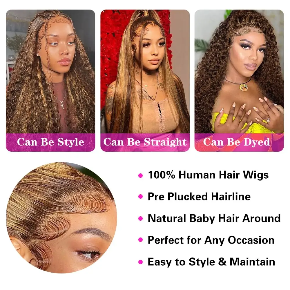 34 Polegada 13x4 hd transparente onda profunda peruca frontal ombre destaque peruca perucas de cabelo humano p4/27 5x5 peruca de fechamento gluless para mulher