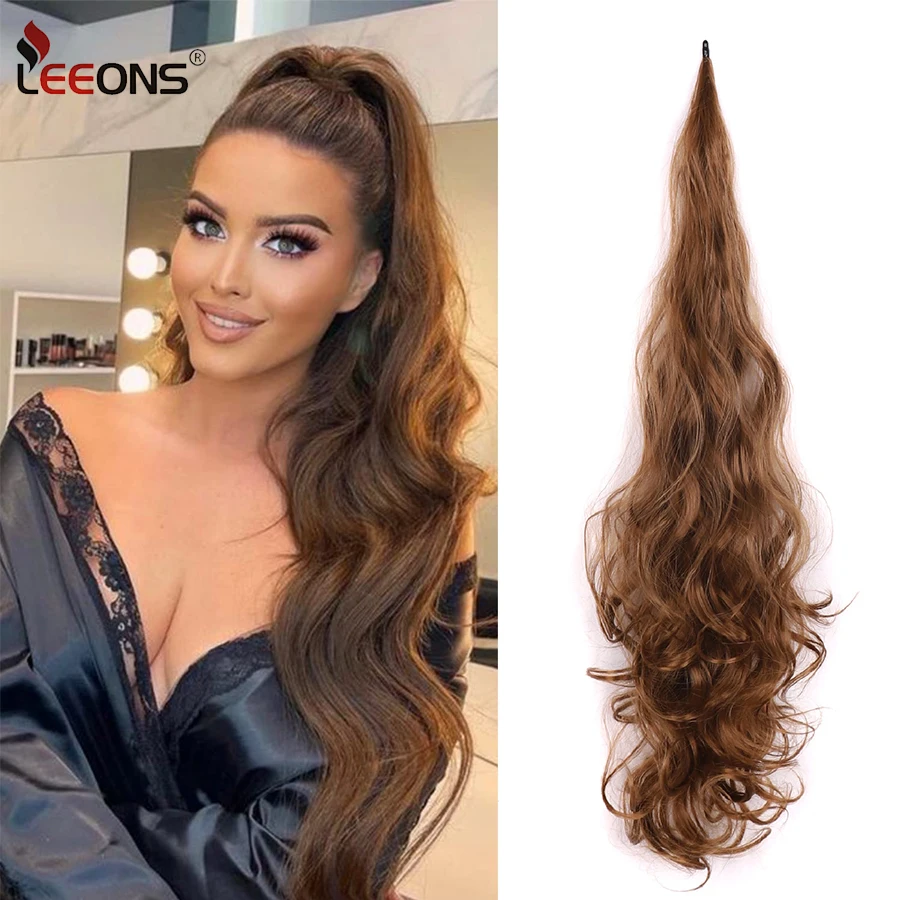 

Leeons Synthetic Flexible Wrap Around Pony Tails Hair Extension 32" Long Curly Wavy Ponytail Extension Fake Ponytail Hair Pieces