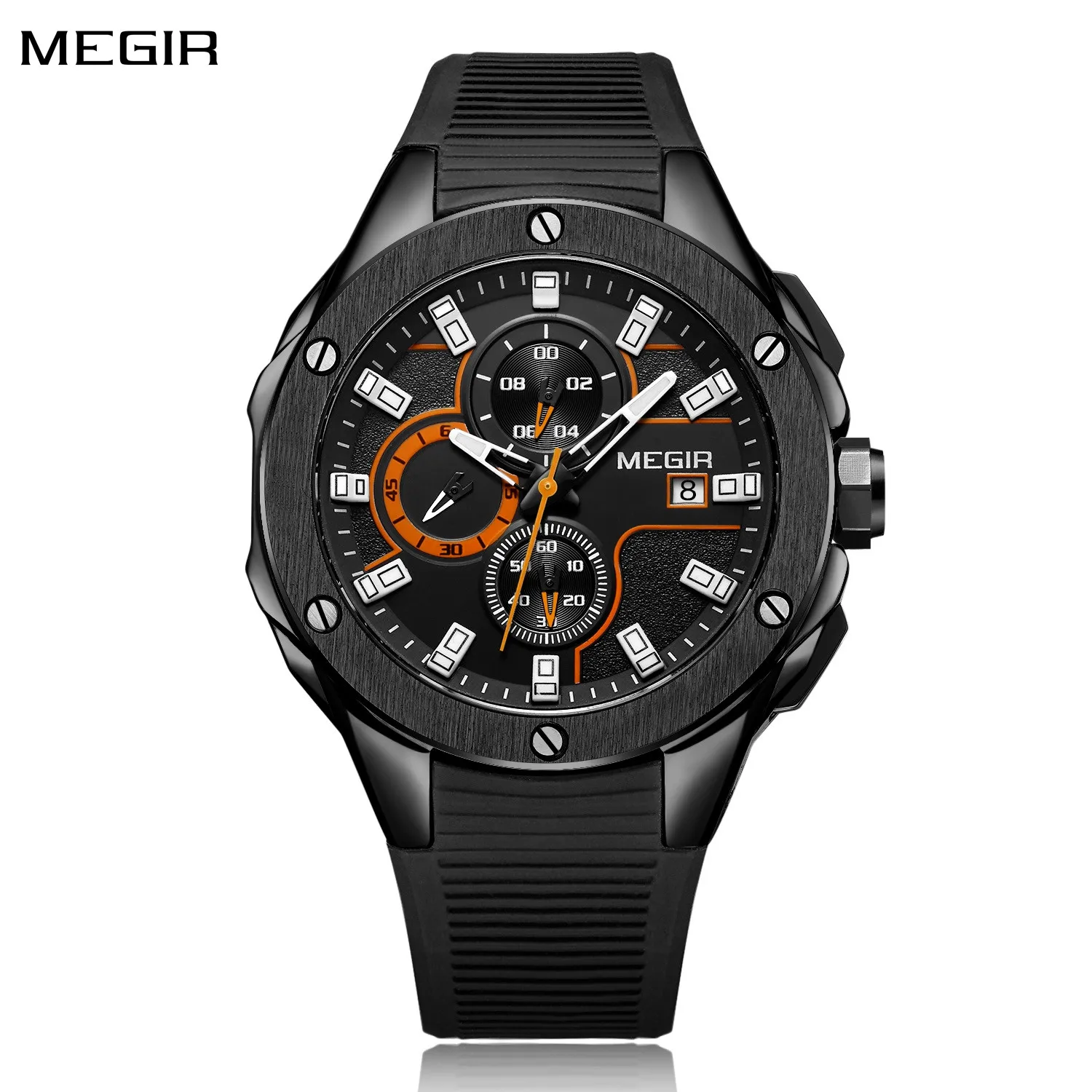 MEGIR Fashion Sport Watches for Men Quartz Military Wristwatch Waterproof Male Silicone Chronograph Relogio Masculino 2053