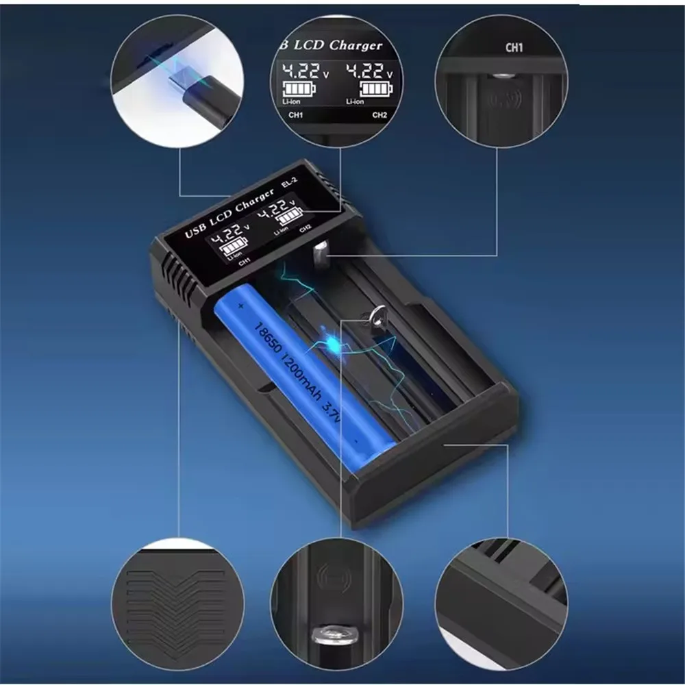 For 18650 3.7V Rechargeable Lithium Battery For 1.2V NI-MH AA / AAA Battery USB LCD Battery Smart Charger 1 / 2 /4 Slots view 4