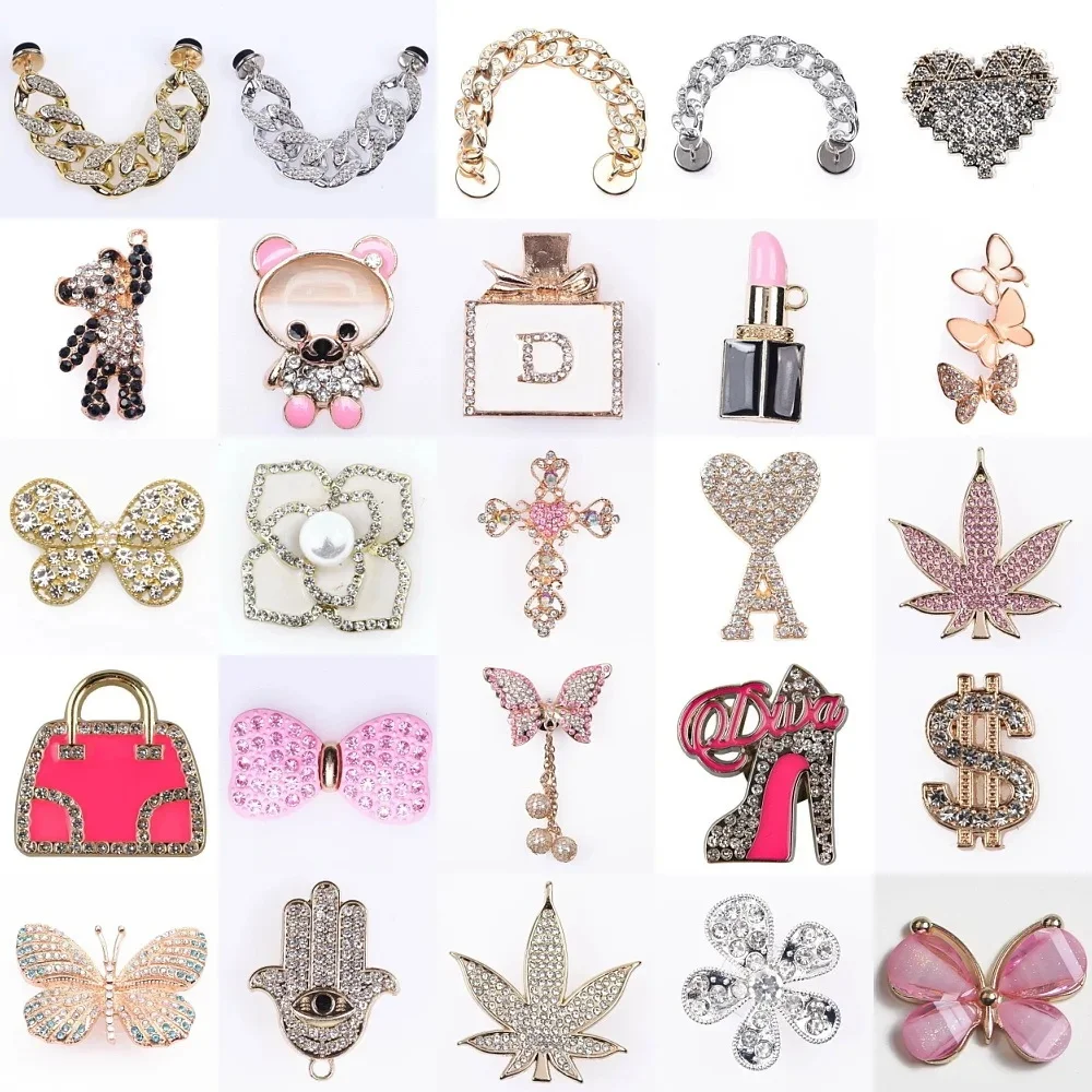 Breloques de chaussures scintillantes, chaîne en métal de styliste, décorations de chaussures en strass, accessoires pour filles et femmes, cadeaux de fête