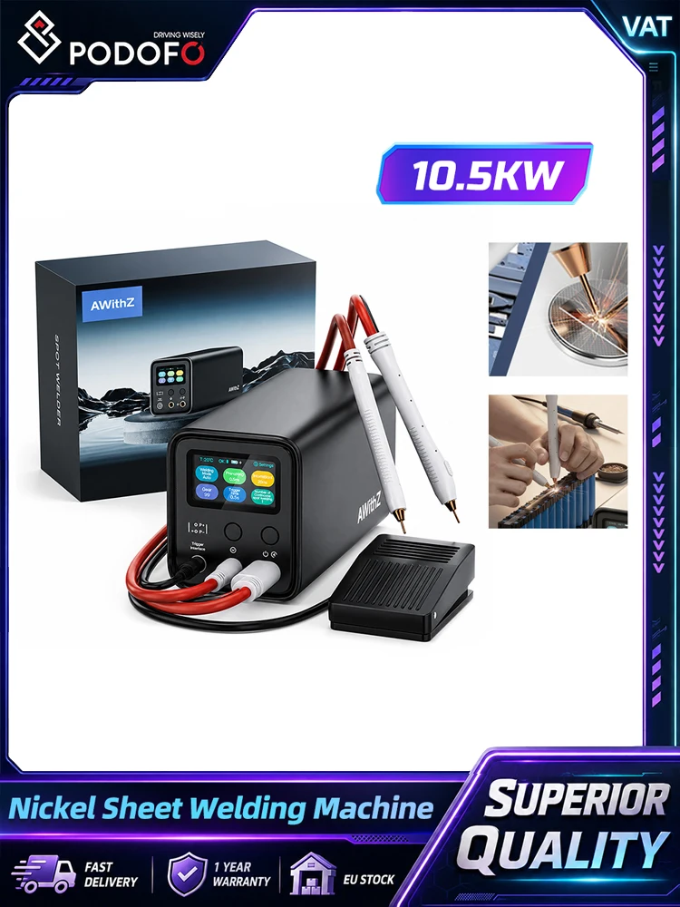 Podofo 10,5 kW Kondensator-Punktschweißgerät für 0,4 mm Nickel und Kupfer, DIY-Energiespeicherblech, 1750 A Ausgangsleistung, tragbare Batterieschweißmaschine mit LCD-Display und Fußschalter für