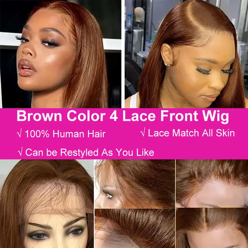 Brown Bob Lace Frontal Wig Human Hair 13x4 Straight 180 Density Transparent Lace Front Wigs Bob Lace Frontal Wig 100% Human Hair