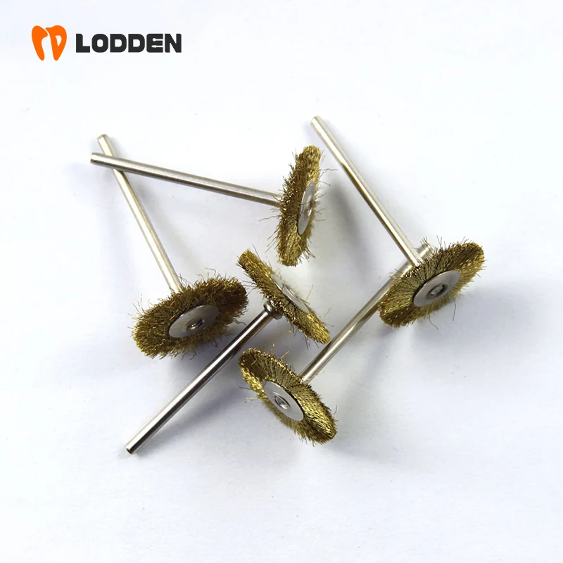 LODDEN 50pcs Dental Polishing Brush Wheel Shape HP 2.35mm Dental Lab Soft Gold Hair Polishing Tools for Dental Item