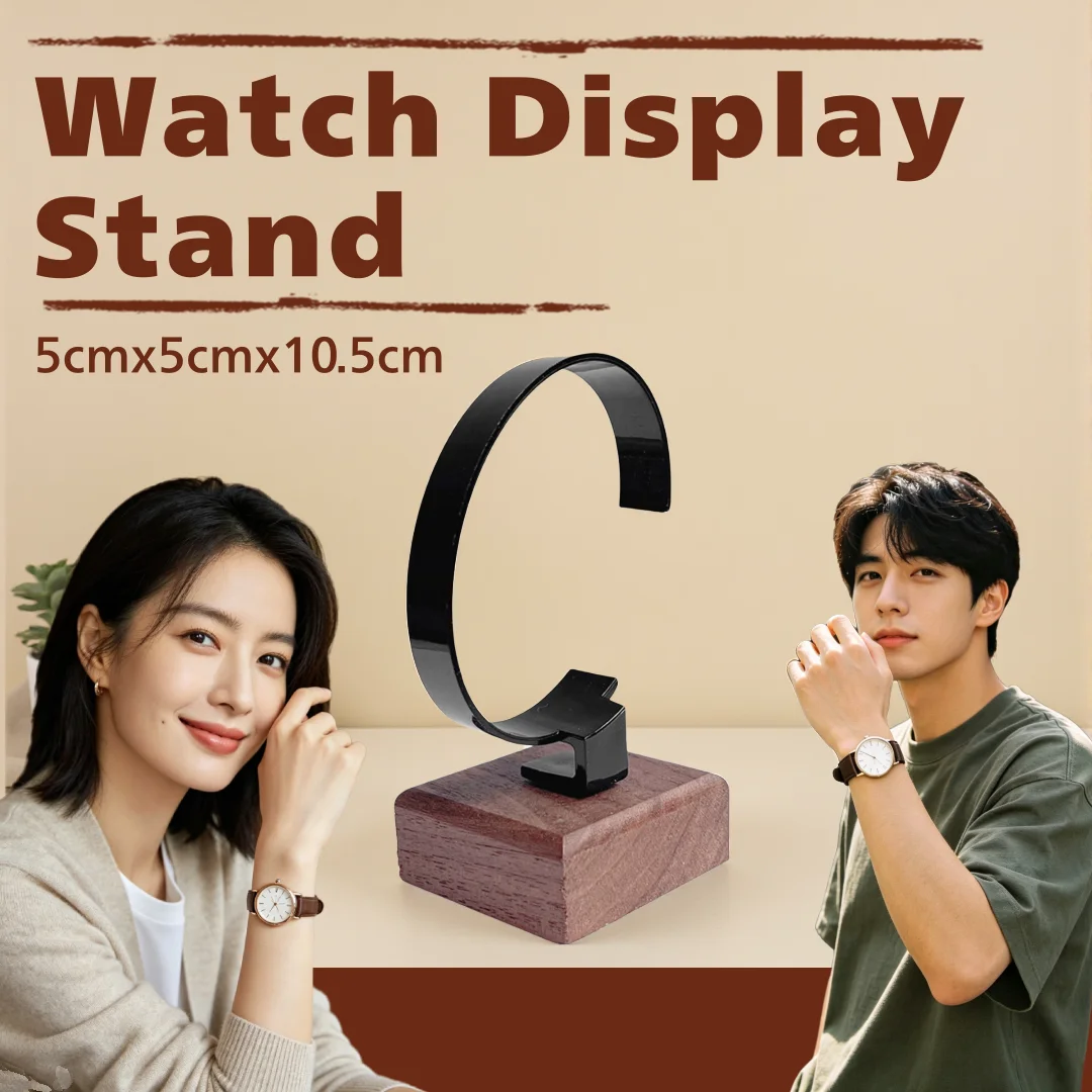 C Shape Watch Display Stand Tool Transparent Bracket Counter Display Rack Wooden Base for Retail Sales Store Showcase