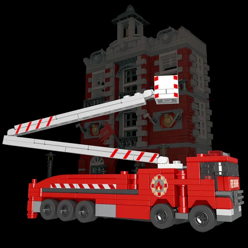 ชุดอาคารสถานีดับเพลิงสไตล์วินเทจ ฉากถนนเมือง สถาปัตยกรรมแบบโมดูลาร์ ชุดประกอบบล็อก ของเล่นเสริมพัฒนาการ ของขวัญ