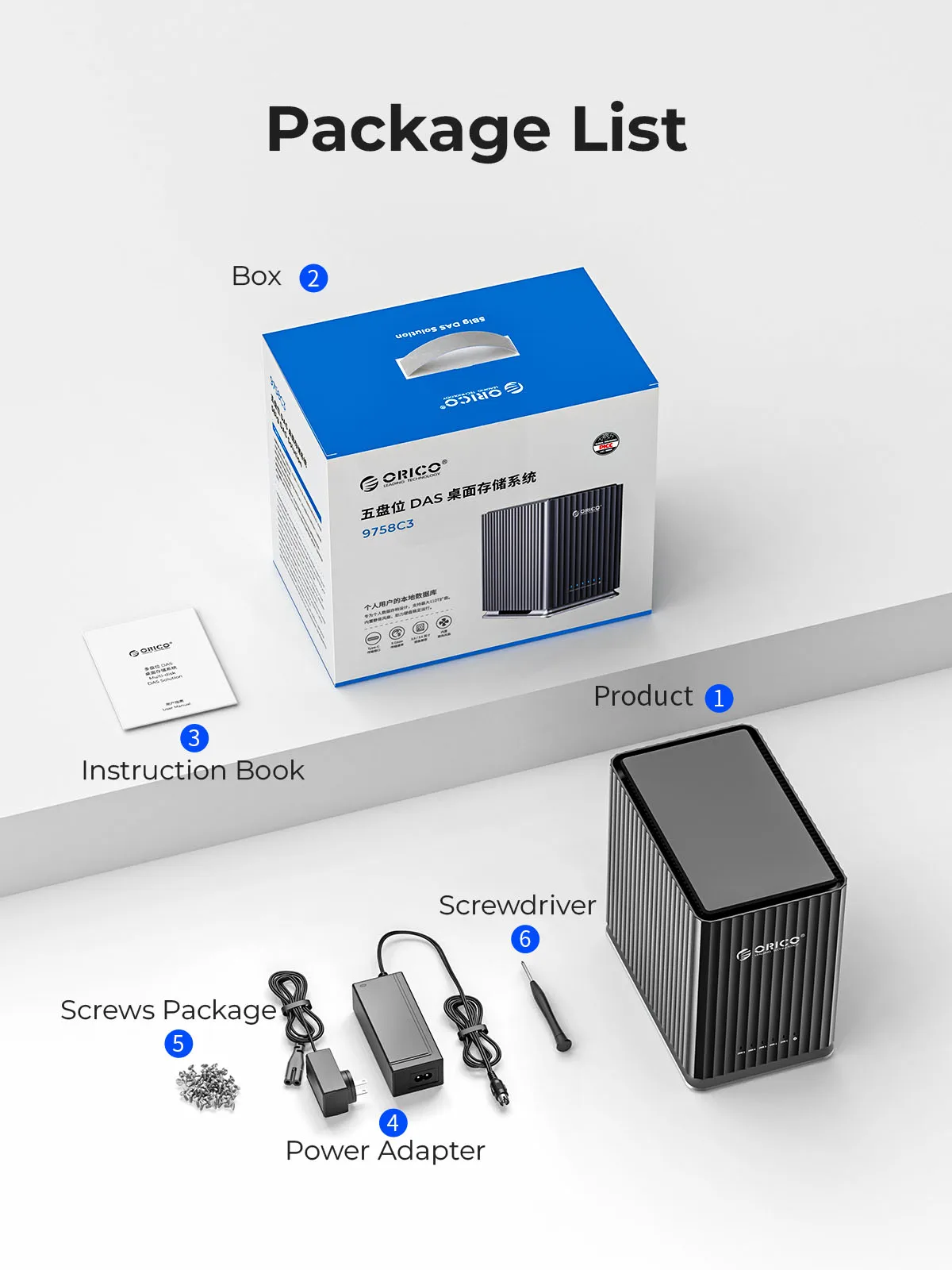 ORICO HDD-Dockingstation, 2 Bay, 5 Bay, Typ C, persönlicher Speicher, 12 V, 4 A, Netzteil, geräuschloses Design, starke Wärmeableitung, 8,9 cm – Detail 15
