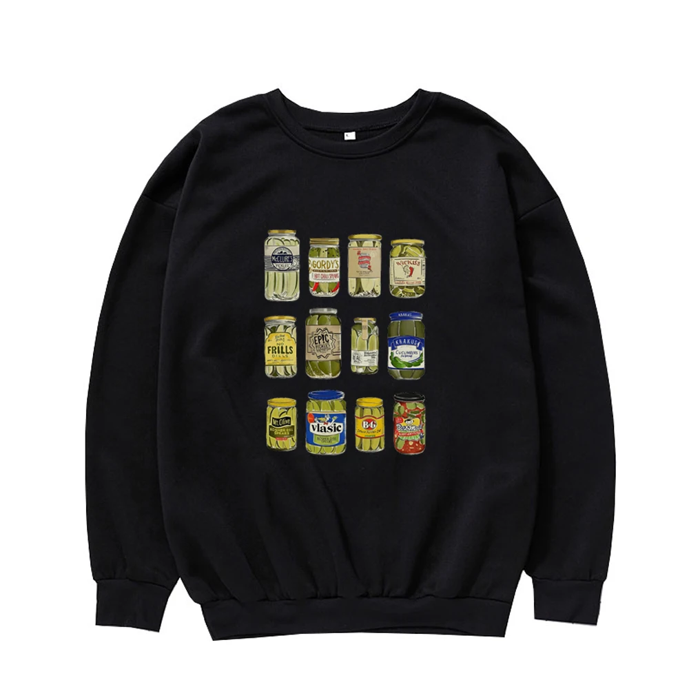 Vintage Canned Pickles Sweatshirt Fashion Pickle Lovers Pullover Harajuku Retro Print Unisex Tops Streetwear O-Neck Clothes