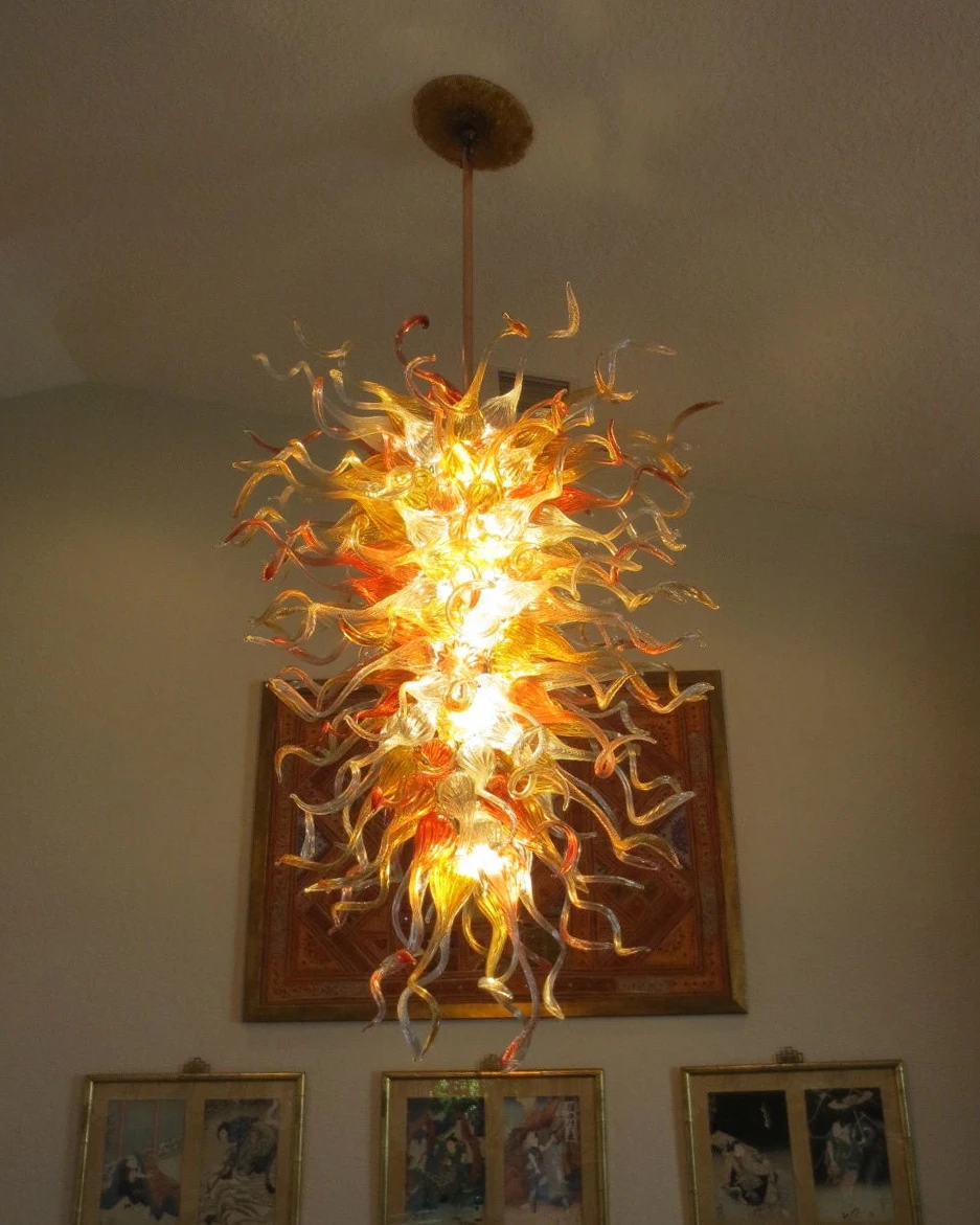 Chihuly Style Art Decor Hand Blown Glass Chandelier Murano Hanging Light Fixtures for High Ceilings Entryway Villas Stairs