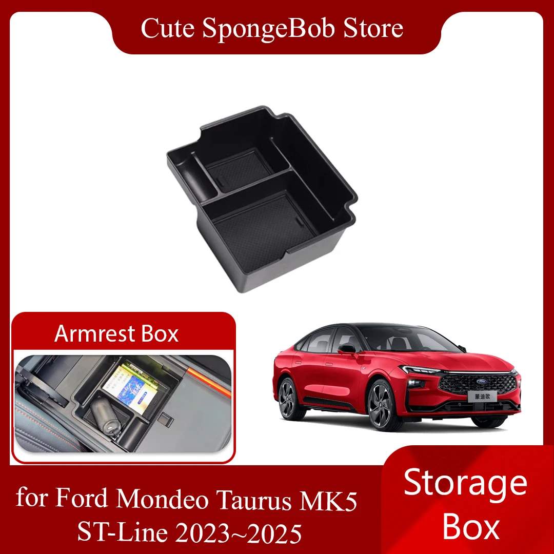 Car Storage Box for Ford Mondeo Taurus MK5 ST-Line 2023~2025 Armrest Sundries Central Console Organizer Tray Shelf Accessories