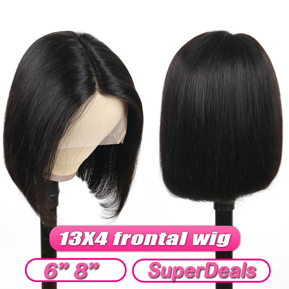 

6/8 Inch 13x4 Brazilian Lace Front Human Hair Wigs Short Straight Bob Wig Baby Hair Remy Bob Wigs For Women Pre-Plucked Hair