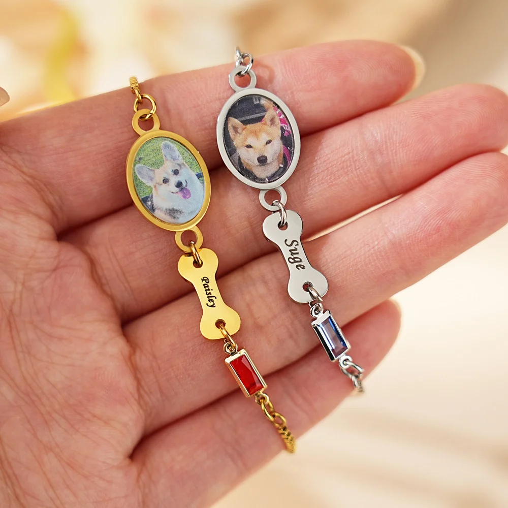Vintage Fashion Names - Bracelet personnalisé avec photo d'animal de