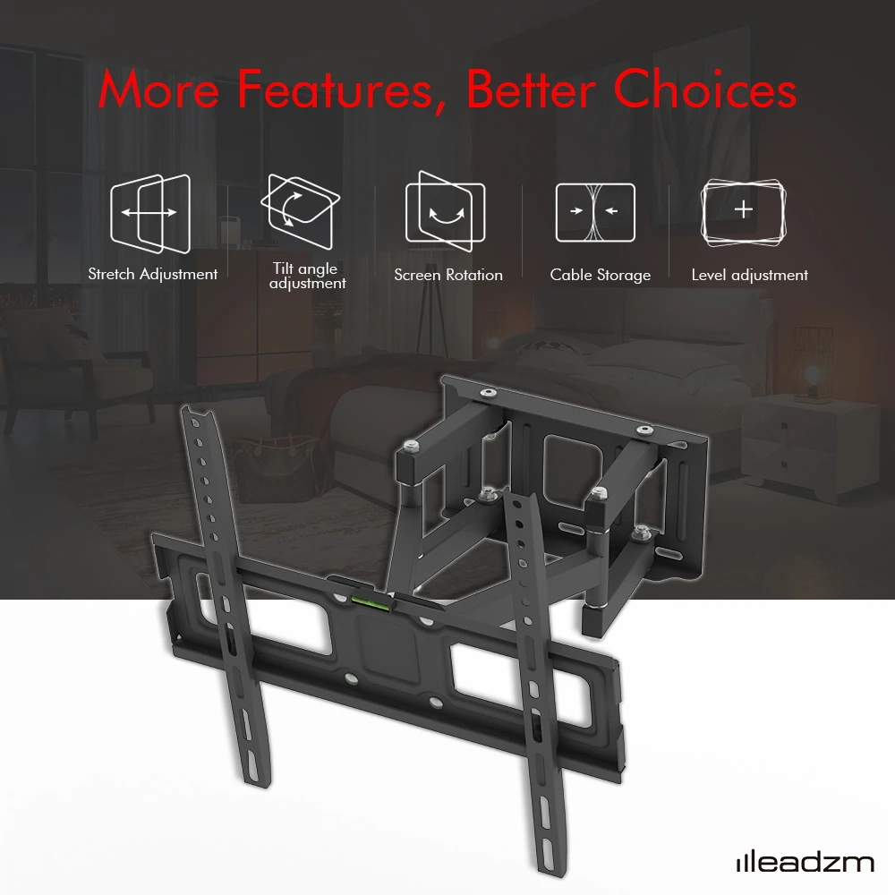 LEADZM Support TV à double pendule avec base large 26-55 pouces TMDS-105, capacité 40 kg/vis 400*400/haut et bas -10~10 °
