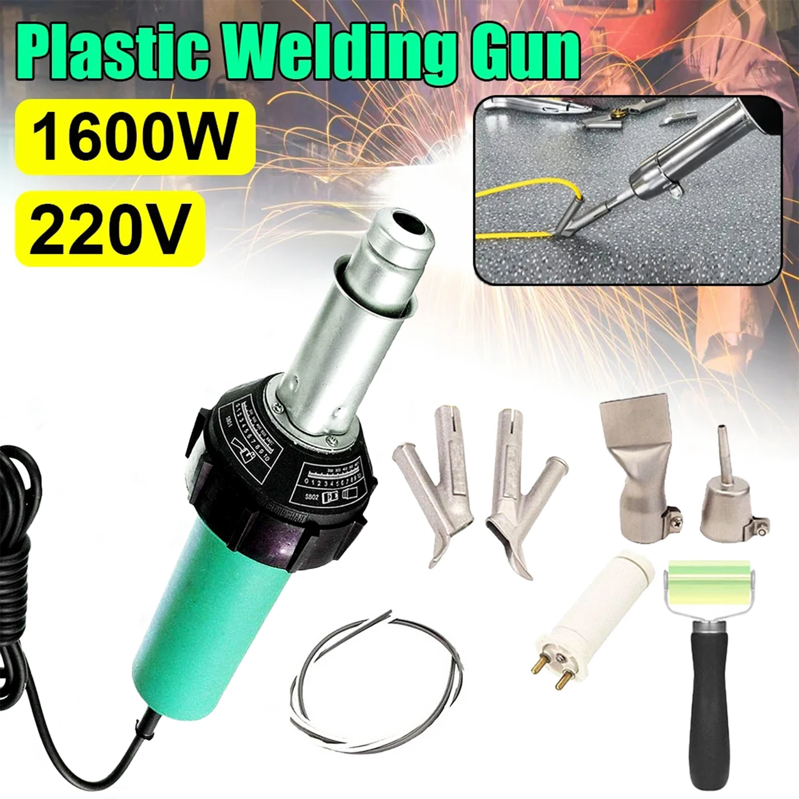 Pistolet de soudage du plastique 1600W AC 220V, souffleur d'air chaud, torche thermique, buse de soudage, Machine à souder le plastique roulante utilisée pour le pare-chocs en PVC PP