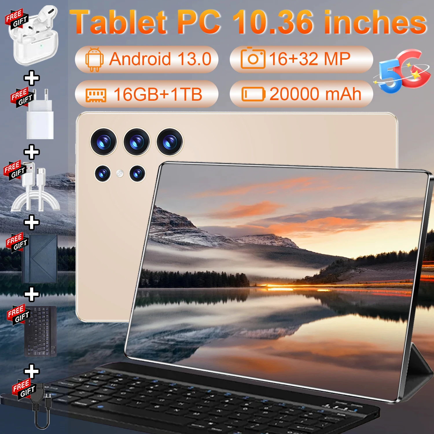 Tablette de divertissement à domicile 2026 de 10,36 pouces 4K avec protection oculaire, processeur 14 cœurs à faible consommation et haute performance, puce graphique avancée Snapdragon 8 Gen2, système d'exploitation Android 13 optimisé pour une fluidité accrue, espace de mémoire extensible 16 Go + 1 To, batterie 20000 mAh pour une lecture vidéo sans interruption