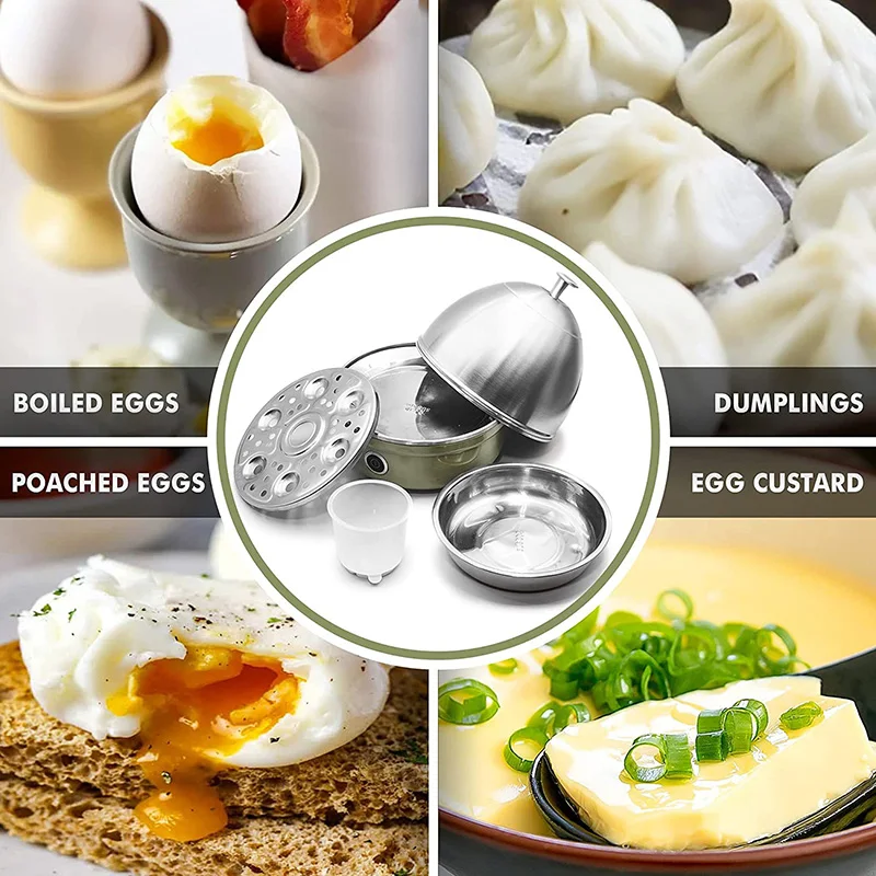 Full Stainless Steel Electric Egg Cooker With Auto Shut Off  Up To 7 Eggs, For Soft, Medium, Hard Boiled, Poached, Custard