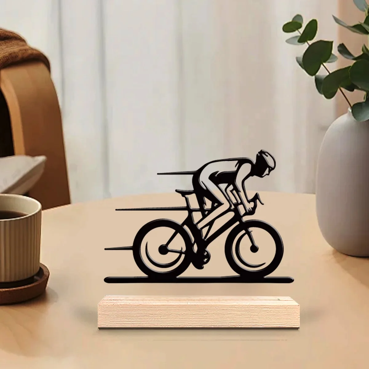 AliExpress NONE 1pc Fashion personalized Custom Cycling Sports Metal Statues Metal Art with Wooden Base Tabletop Decoration Vintage Wooden