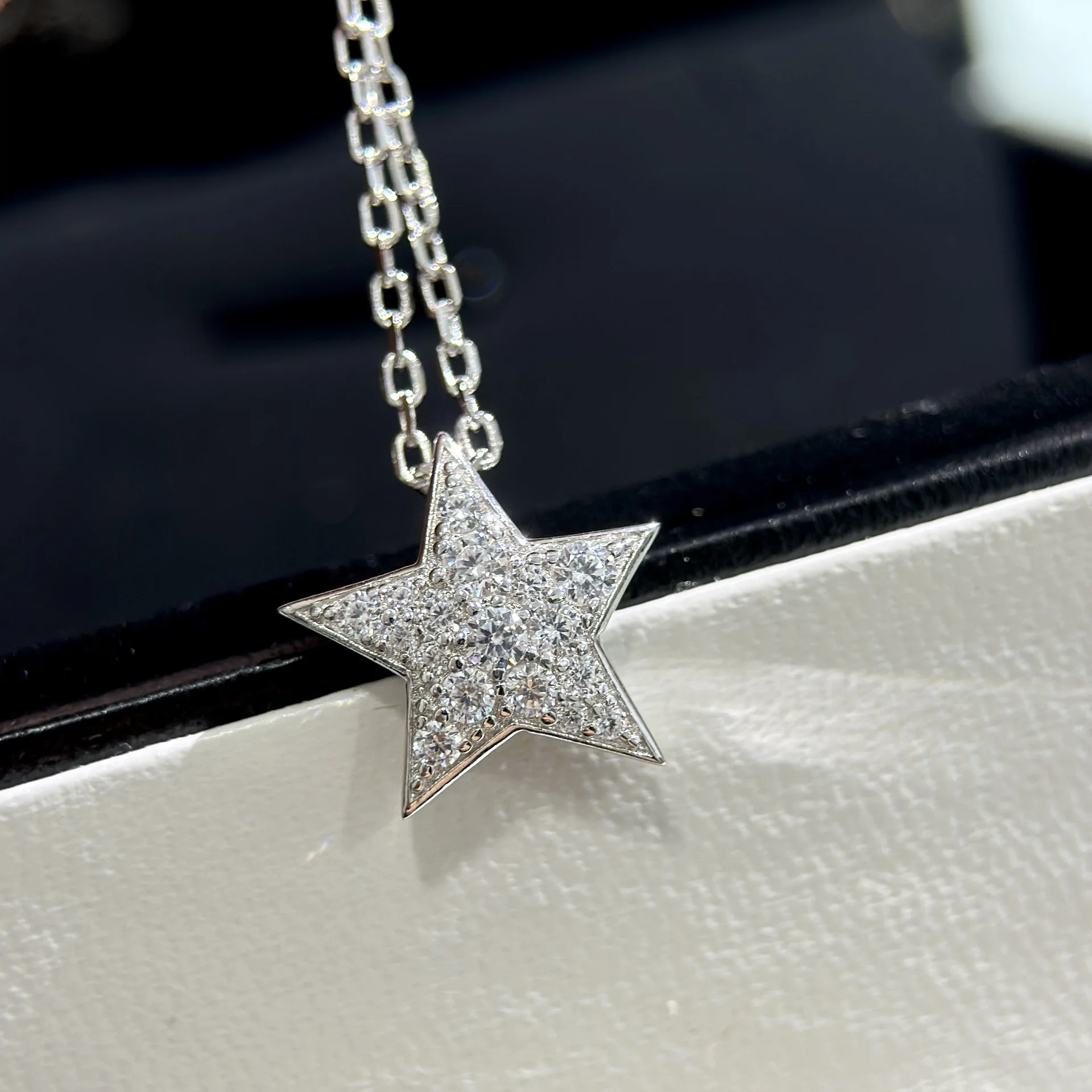 S925 sterling silver luxury jewelry full diamond five-pointed star necklace fashion all-match comet necklace holiday gift