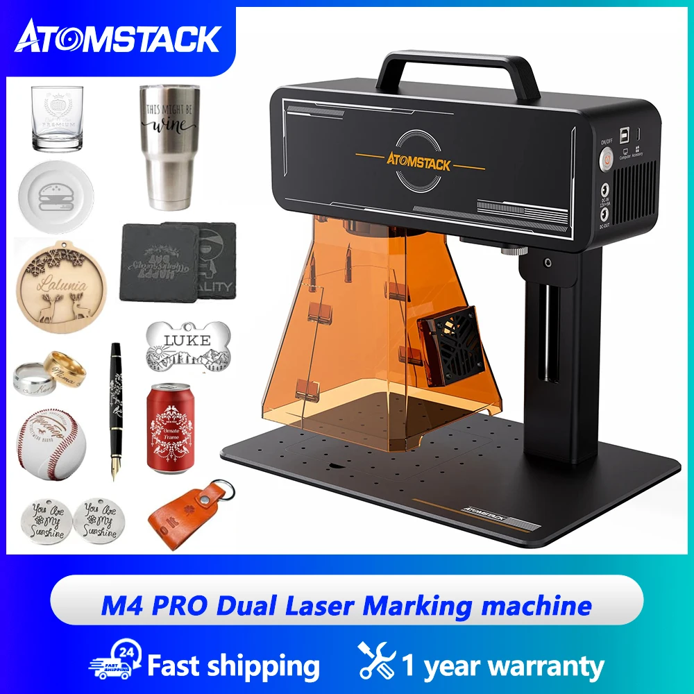 Atomstack M4 PRO Dual Laser Engraving Marking Machine Desktop Handheld 2-In-1 Wood Metal plastic Jewelry Ring Pen Laser Rollers