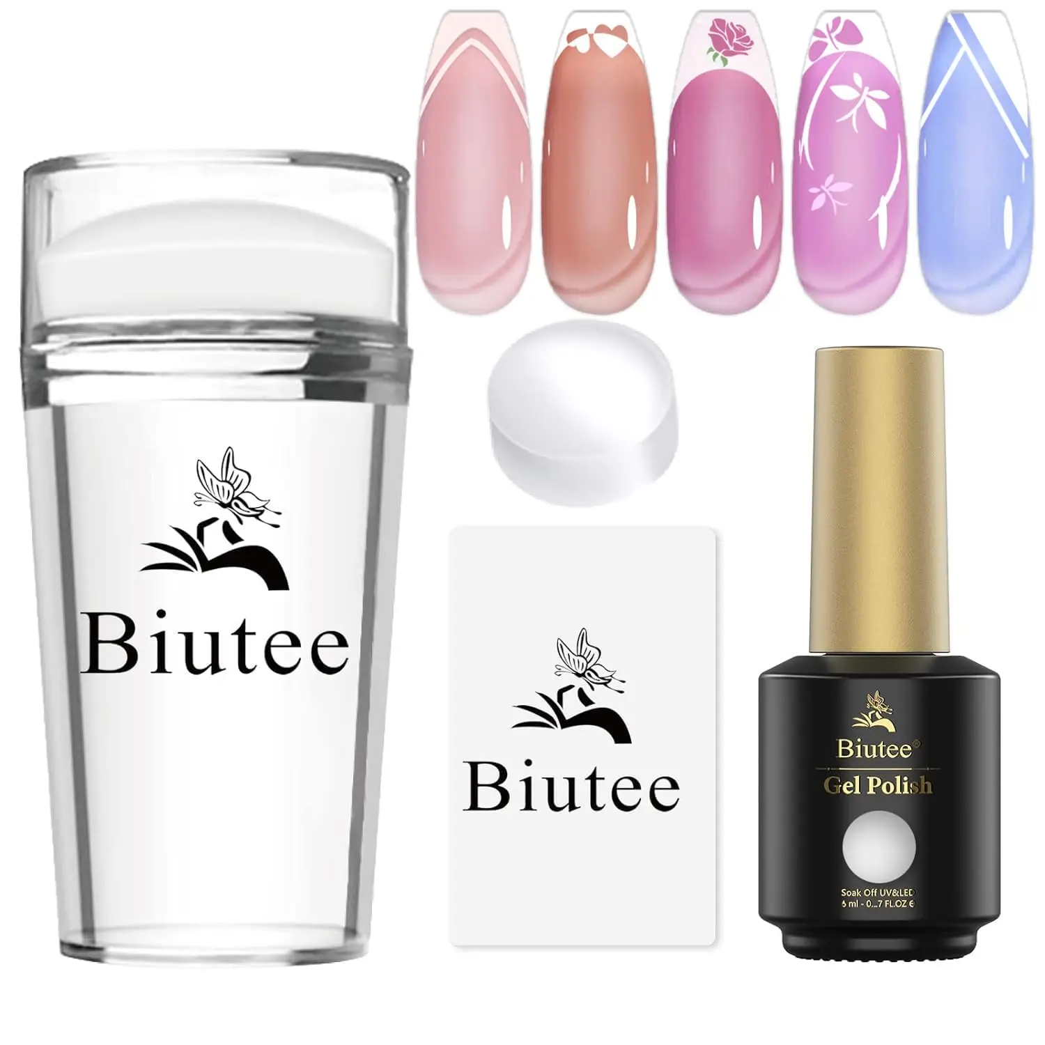 Biutee White Nail Gel Polish Clear Silicone Nail Stamping Set for French Manicure Home DIY Nail Art Salon Nail Art Tool Set
