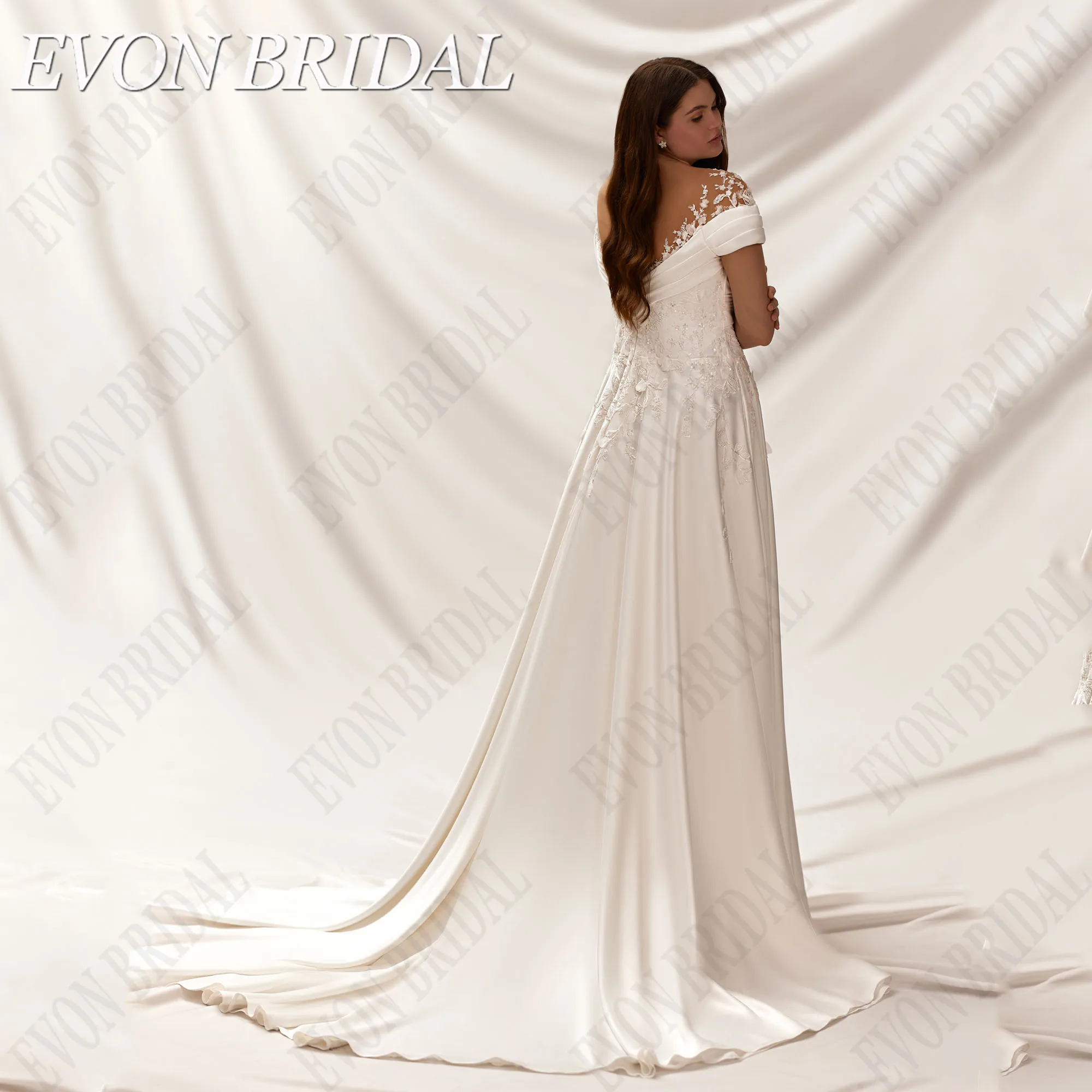 EVON BRIDAL Oversize Satin Wedding Dress Women Cap Sleeves A Line Sequin Applique Boho Vestidos De Novia Scoop Neck Custom