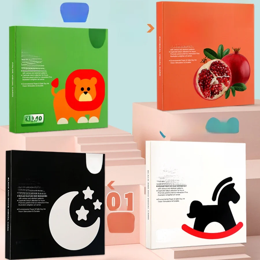 Cartes de Stimulation visuelle pour bébé, carte Flash Montessori à contraste élevé, cadeau pour nourrissons, jouet de Cognition pour enfants