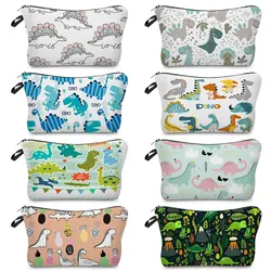 Cute Dinosaur Cosmetic Bags Outdoor Travel Makeup Bag School Cartoon Pencil Cases Female Toiletries Organizer Custom Pattern