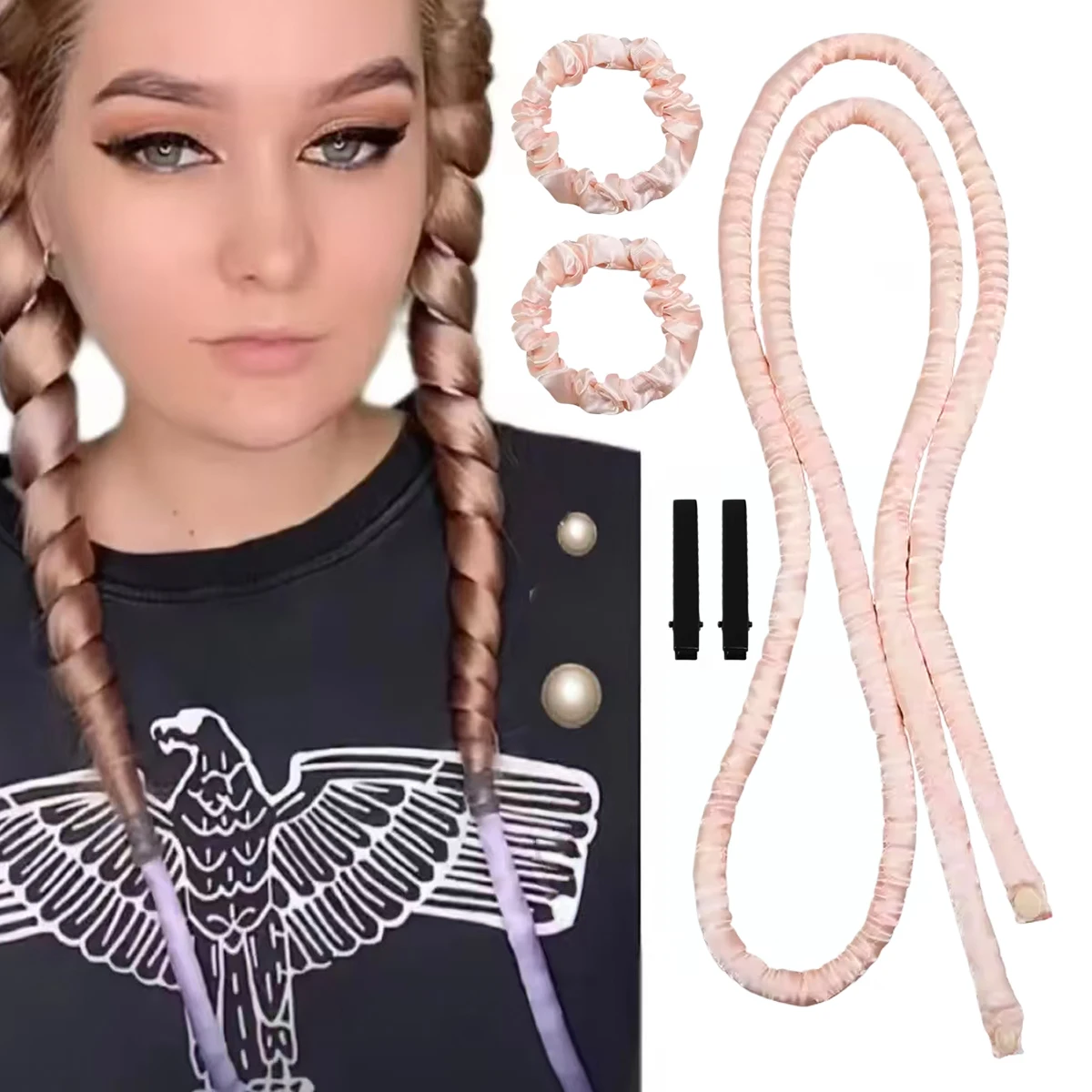 Diadema con varilla rizadora sin calor, rizadores de pelo suaves sin rodillos de calor, rizos de seda perezosos, diadema para do