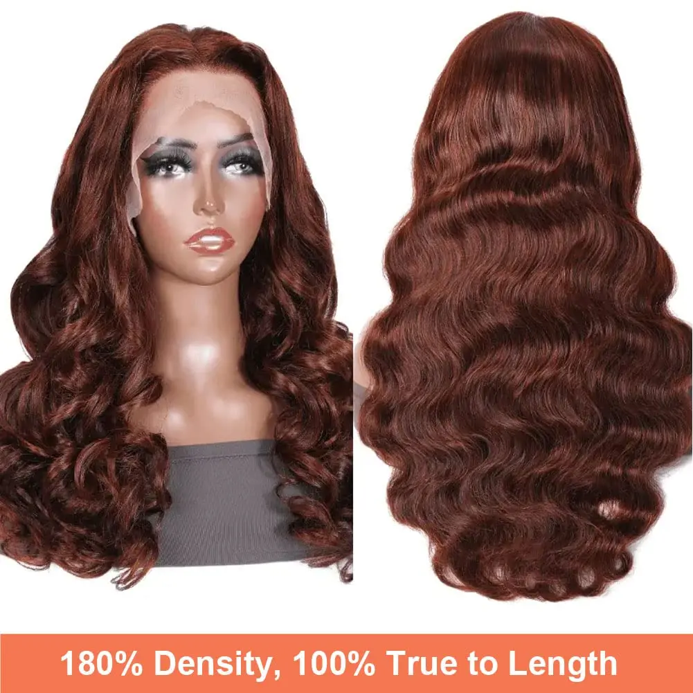 Peruca de cabelo humano Remy encaracolado para mulheres, 13x6 in, 200 densidades, renda HD, perucas dianteiras transparentes, peruca frontal marrom, onda corporal solta, 33 # cor