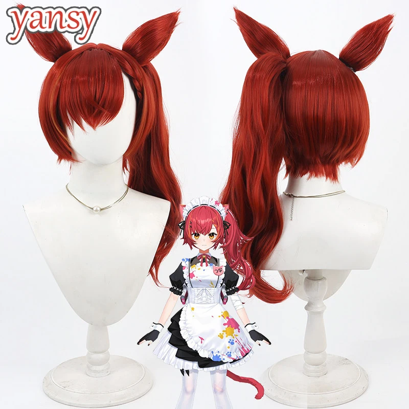 yansywig-synthetic-hair-nekota-tsuna-cosplay-wigs-with-ears-virtual-youtuber-nekota-tsuna-red-mixed-ponytail-wig-heat-resistant