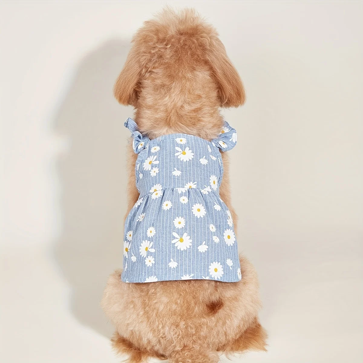 Abito per cani a righe blu con stampa margherita, vestito estivo traspirante per animali domestici con spalline arricciate, grazioso abbigliamento estivo per cani di piccola taglia, gatti, animali domestici
